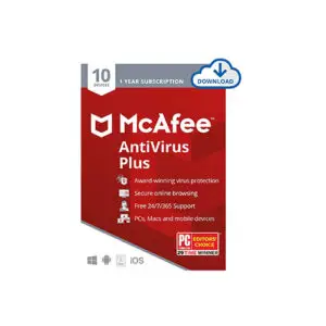 McAfee AntiVirus Protection Plus, 10 Device, Internet Security Software, 1 Year